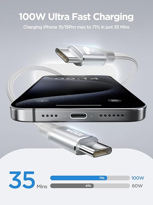 Packease USB C Cable 2M,100W Type C Nylon Braided Cable PD Fast Charging Cable