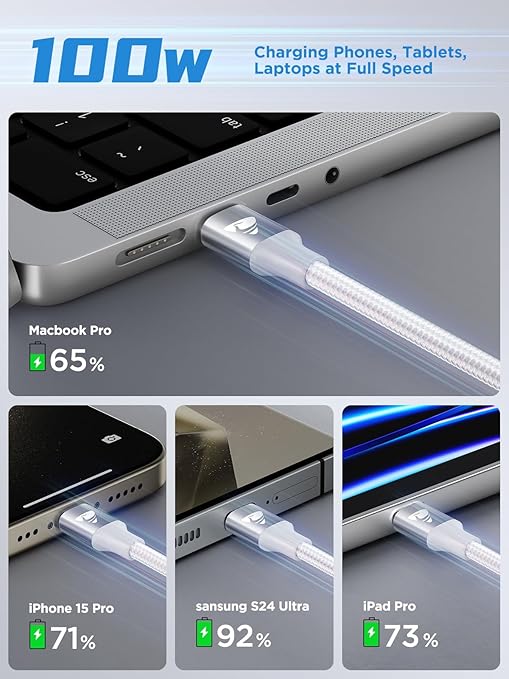Packease USB C Cable 2M,100W Type C Nylon Braided Cable PD Fast Charging Cable