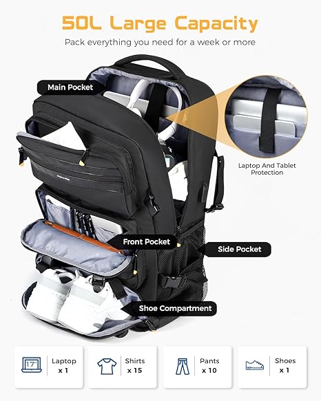 Packease Travel Backpack for Men - Carry On Laptop Backpack with USB Charging Port