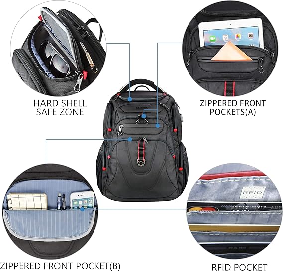 Packease Travel Laptop Backpack Heavy Duty Computer Backpack with Hard Shell Saferoom RFID