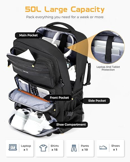 Packease Travel Backpack for Men - Carry On Laptop Backpack with USB Charging Port